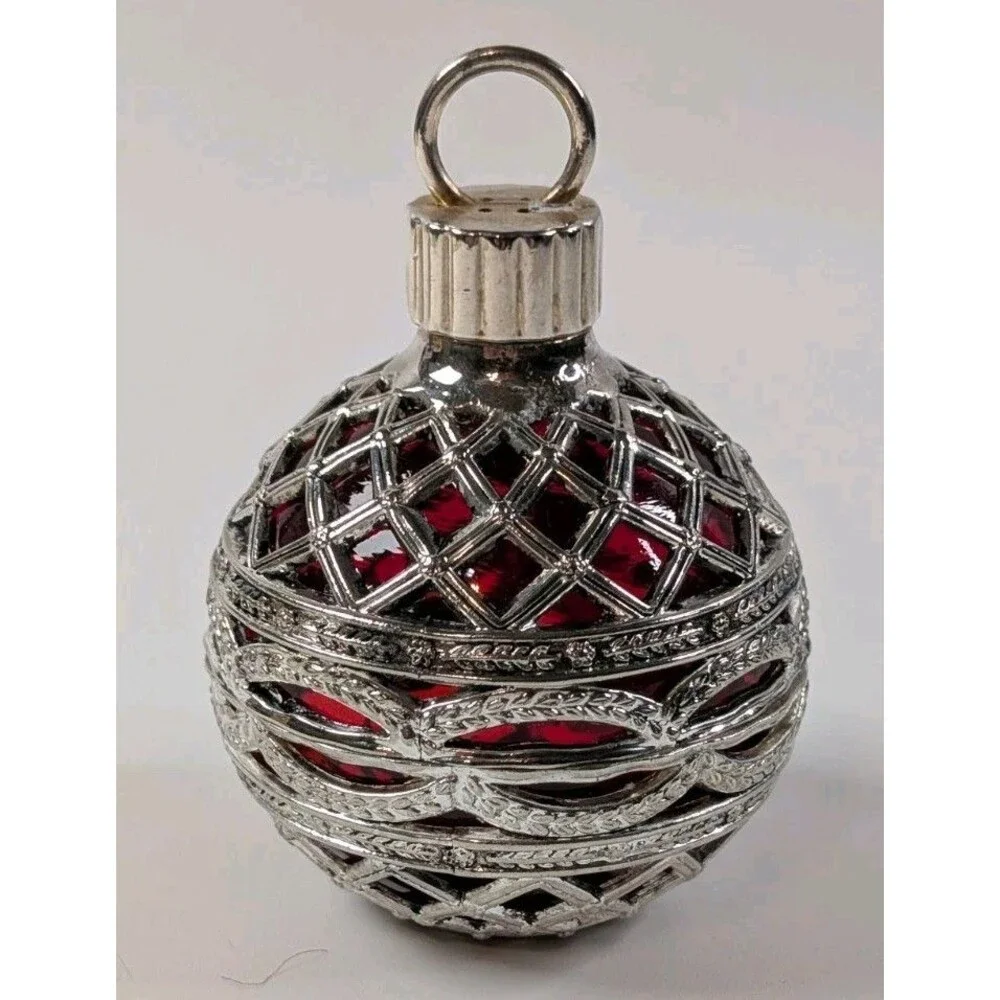 Godinger Silver Art Red Glass Ornament Silver Filigree Ball Christmas